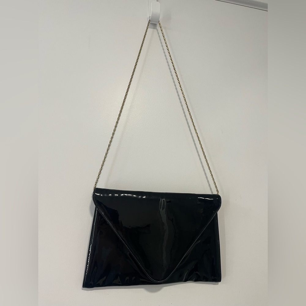 Sleek Black Clutch Purse with Gold Chain